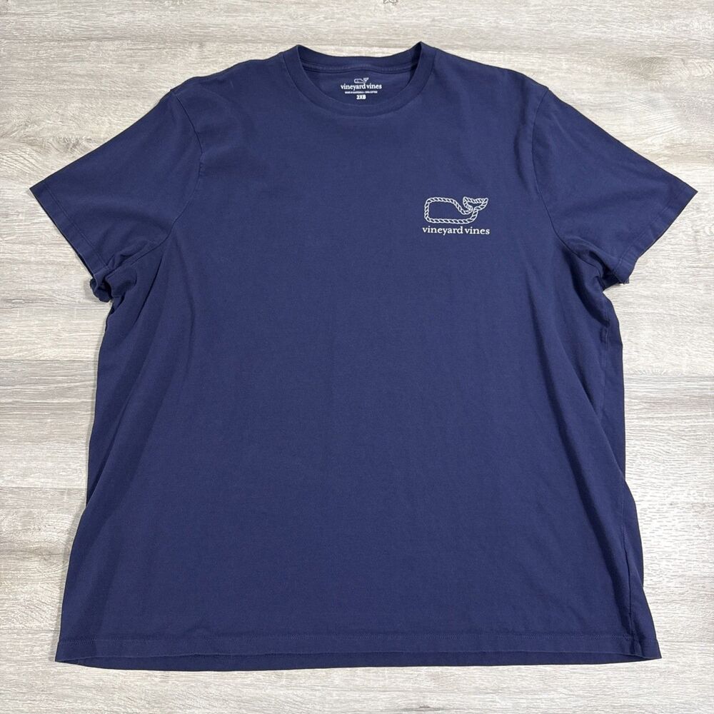 Vineyard Vines Shirt Men’s 2XB Big Blue Cotton Whale American Flag Rope Logo